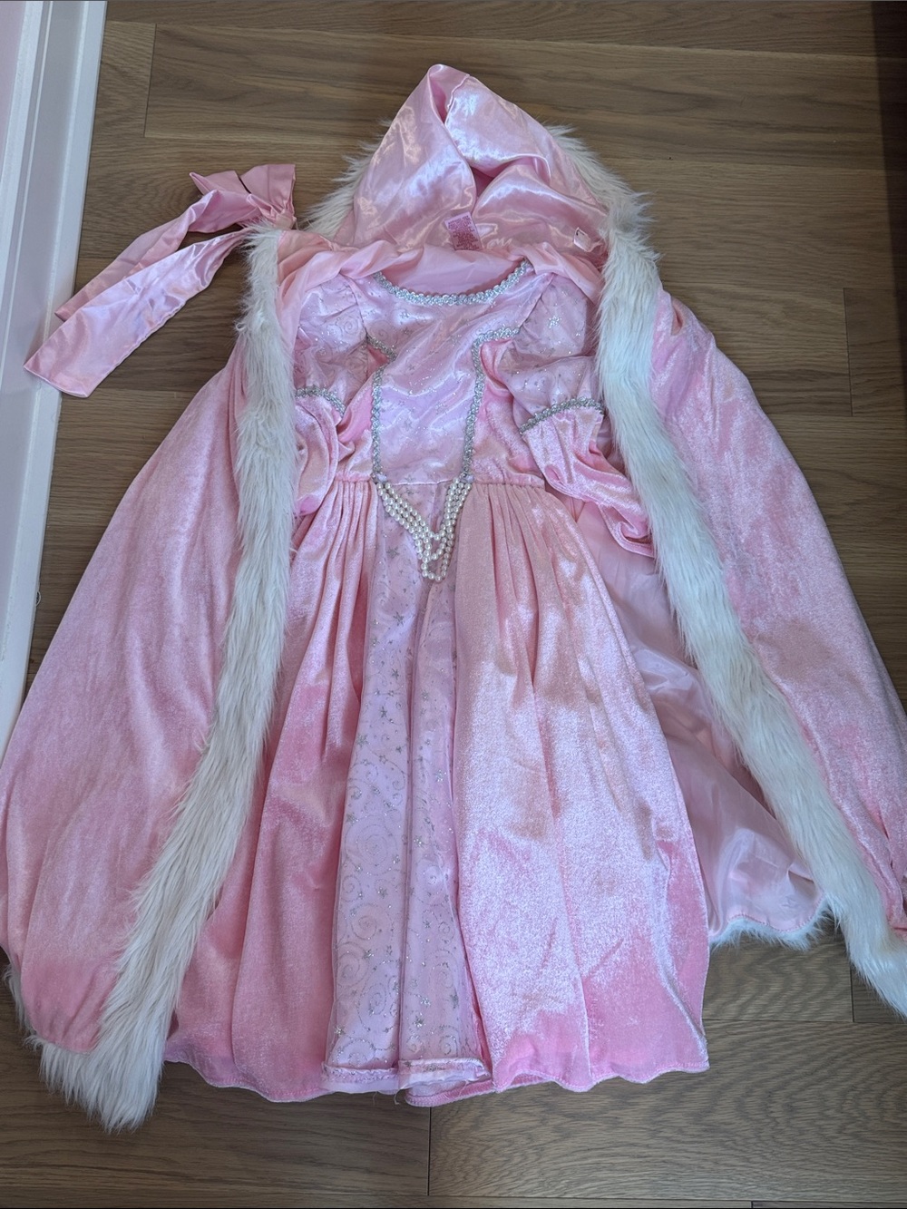 Pink Princess Hooded Costume Dress with Faux Fur Trim